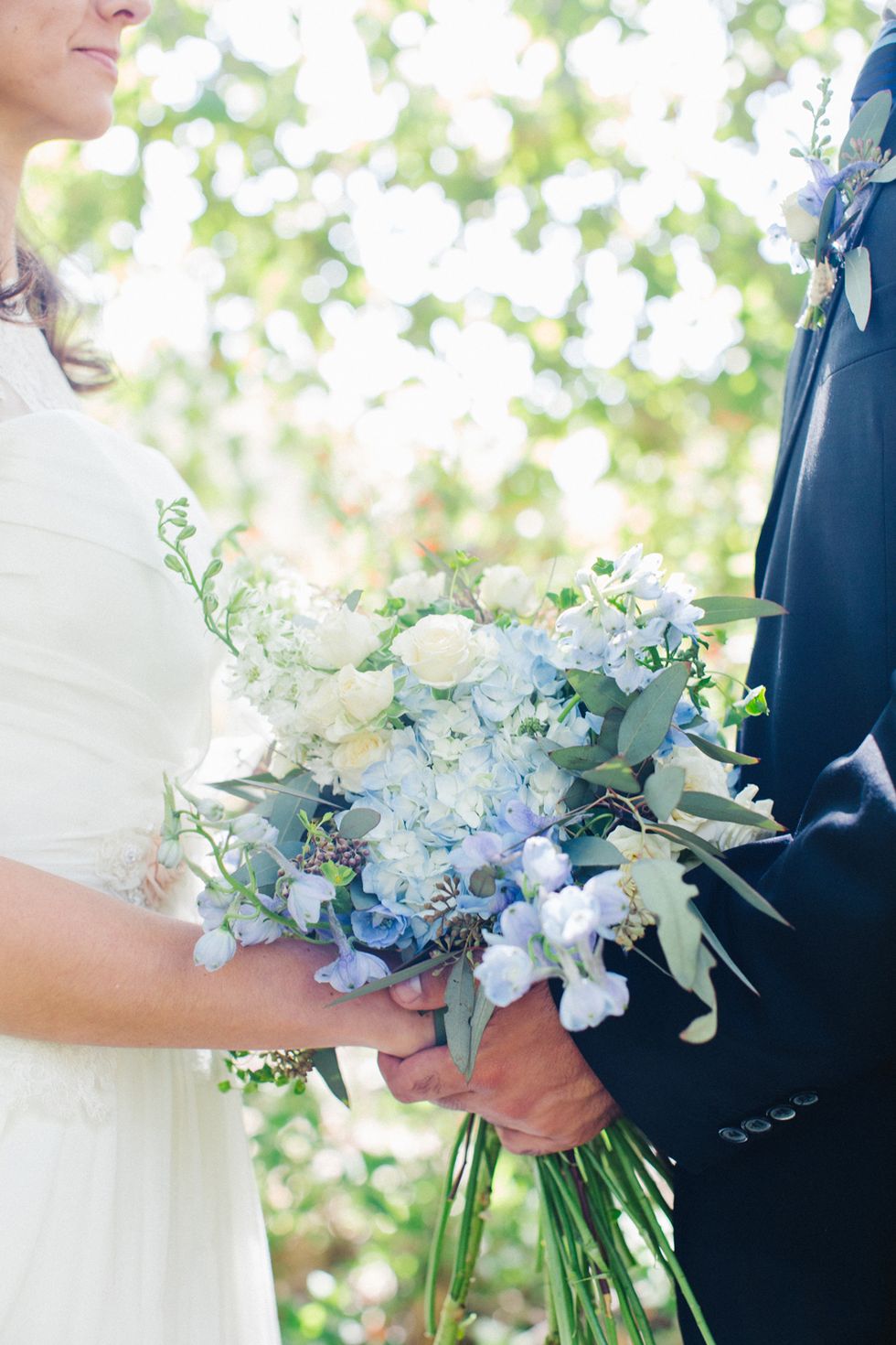 Blue, Bouquet, Petal, Flower, Photograph, Dress, Cut flowers, Floristry, Formal wear, Ceremony, 