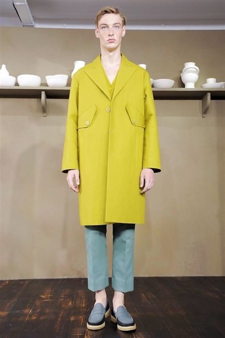 Clothing, Yellow, Collar, Sleeve, Shoe, Standing, Coat, Outerwear, Style, Floor, 