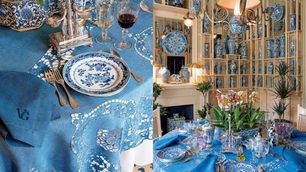 Blue, Dishware, Tablecloth, Serveware, Glass, Barware, Interior design, Stemware, Drinkware, Tableware, 