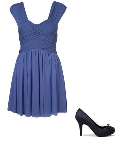 Blue, Dress, Textile, High heels, One-piece garment, Style, Pattern, Electric blue, Fashion, Black, 