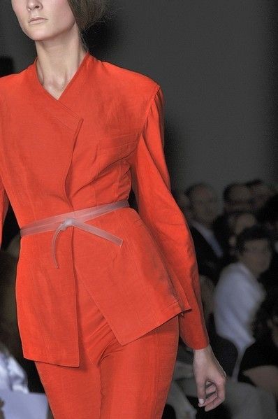 Lip, Sleeve, Shoulder, Red, Joint, Style, Collar, Fashion model, Fashion show, Fashion, 
