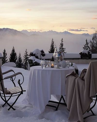 Tablecloth, Winter, Textile, Table, Furniture, Linens, Mountain range, Mountain, Home accessories, Evening, 