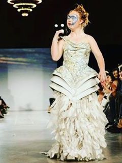 Clothing, Hairstyle, Event, Dress, Shoulder, Formal wear, Fashion show, Gown, Style, Fashion model, 