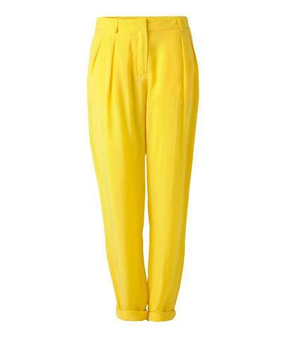 Yellow, Textile, Standing, Active pants, Waist, Amber, Active shorts, sweatpant, Tights, Satin, 