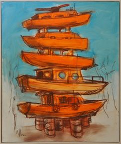 Watercraft, Orange, Boat, Skiff, Boats and boating--Equipment and supplies, Art, Artwork, Naval architecture, Paint, Art paint, 