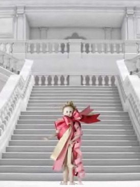 Stairs, Standing, Pink, Toy, Molding, Fictional character, Figurine, Symmetry, Column, Peach, 