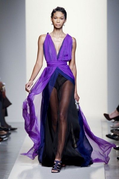 Clothing, Footwear, Shoulder, Joint, Purple, Fashion show, Style, Formal wear, Fashion model, Fashion, 