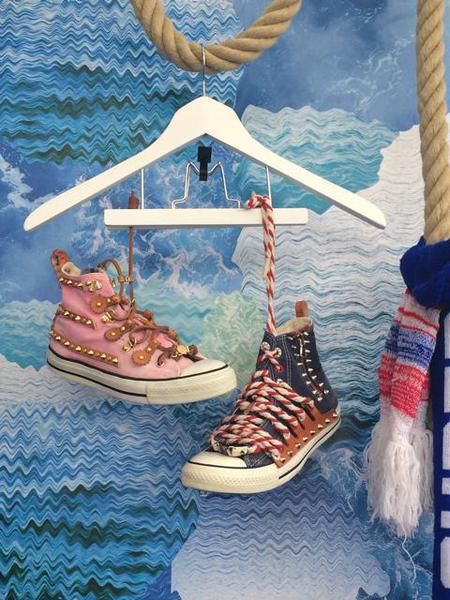 Art, Aqua, Tan, Illustration, Walking shoe, Peach, Outdoor shoe, Painting, Still life, Rope, 