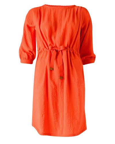 Dress, Sleeve, Textile, Orange, Red, One-piece garment, Fashion, Pattern, Peach, Day dress, 
