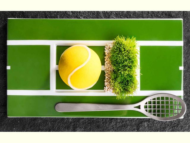 Green, Citrus, Tennis ball, Cutlery, Kitchen utensil, Fruit, Rectangle, Ingredient, Lemon, Tennis Equipment, 