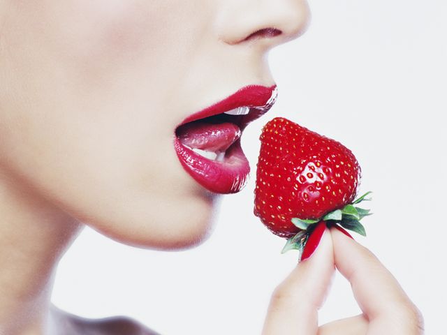 Lip, Cheek, Finger, Skin, Fruit, Red, Eyelash, Sweetness, Natural foods, Produce, 