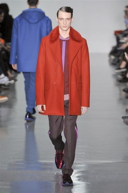 Clothing, Trousers, Fashion show, Textile, Jacket, Winter, Outerwear, Red, Runway, Style, 