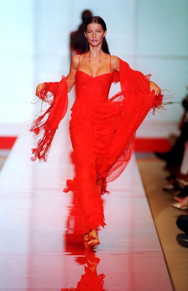 Red, Fashion model, Fashion show, Dress, Fashion, Model, One-piece garment, Haute couture, Long hair, Fashion design, 