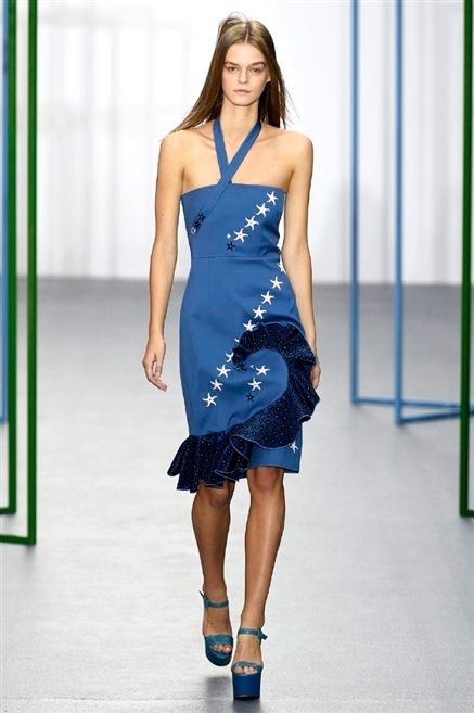 Clothing, Blue, Human leg, Shoulder, Dress, Joint, Standing, One-piece garment, Fashion show, Style, 