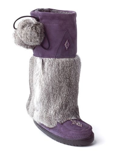 Product, Textile, Toy, Costume accessory, Purple, Violet, Fur, Sock, Boot, Natural material, 