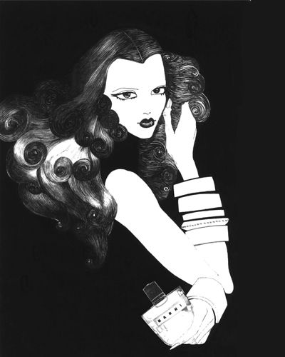 Long hair, Fictional character, Black-and-white, Illustration, Eye liner, Painting, Drawing, Animation, 
