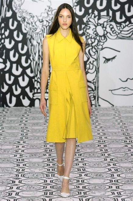 Clothing, Yellow, Dress, Sleeve, Shoulder, Joint, Pattern, One-piece garment, Style, Fashion model, 