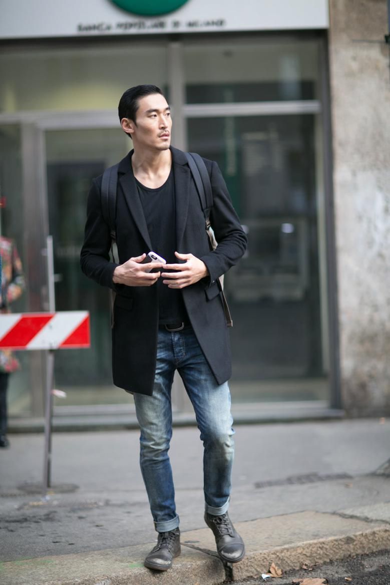 Clothing, Trousers, Denim, Standing, Photograph, Outerwear, Jeans, Coat, Style, Street fashion, 