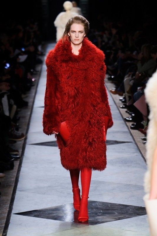 Winter, Fashion show, Textile, Red, Outerwear, Dress, Runway, Style, Fur clothing, Fashion model, 