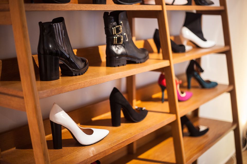 Footwear, Brown, Shoe, Tan, Shoe store, Shelving, Fashion, Shoe organizer, Shelf, Collection, 