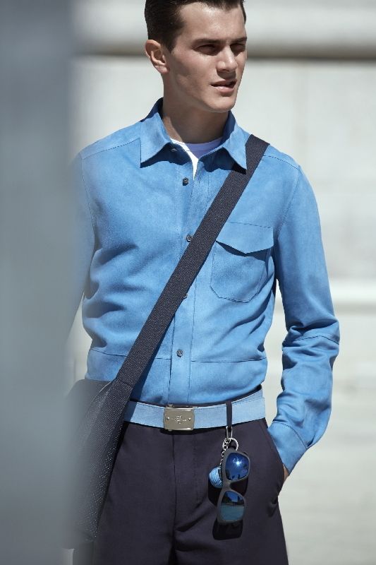 Dress shirt, Collar, Sleeve, Shirt, Standing, Pocket, Formal wear, Style, Street fashion, Electric blue, 