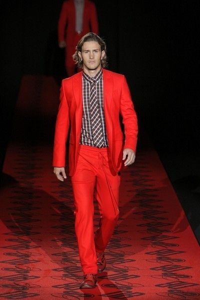 Trousers, Shirt, Red, Textile, Outerwear, Collar, Coat, Style, Formal wear, Dress shirt, 