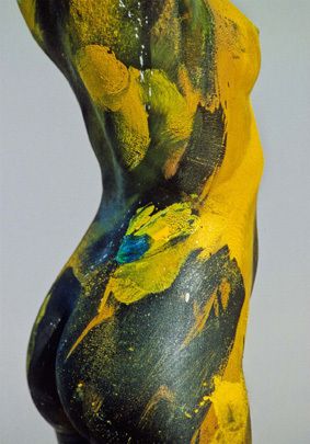 Yellow, Cobalt blue, Ceramic, Visual arts, Modern art, Art paint, Sculpture, Still life photography, Pottery, Artifact, 