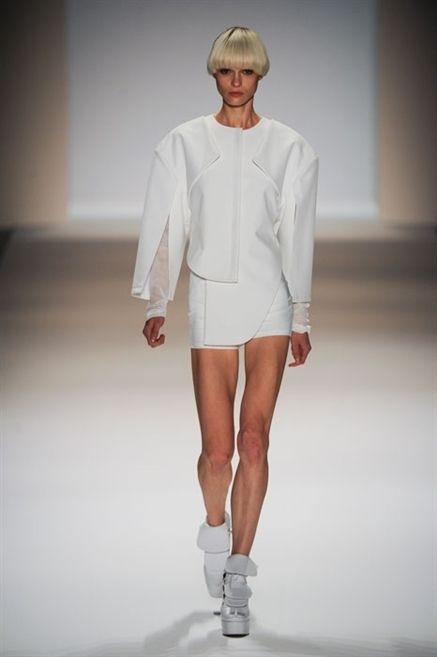 Clothing, Fashion show, Sleeve, Shoulder, Human leg, Runway, Joint, Outerwear, White, Style, 