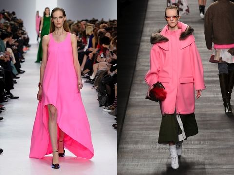 Clothing, Footwear, Event, Shoulder, Fashion show, Outerwear, Pink, Style, Magenta, Winter, 