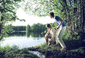 Nature, Water resources, Photograph, People in nature, Leisure, Interaction, Bank, Watercourse, Pond, Love, 