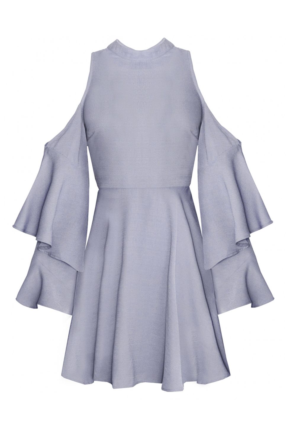 <p>Pixie Market Grey Blue Ruffled Cold Shoulder Dress, $49; <a href="http://www.pixiemarket.com/grey-blue-ruffled-cold-shoulder-dress.html" target="_blank">pixiemarket.com</a></p>