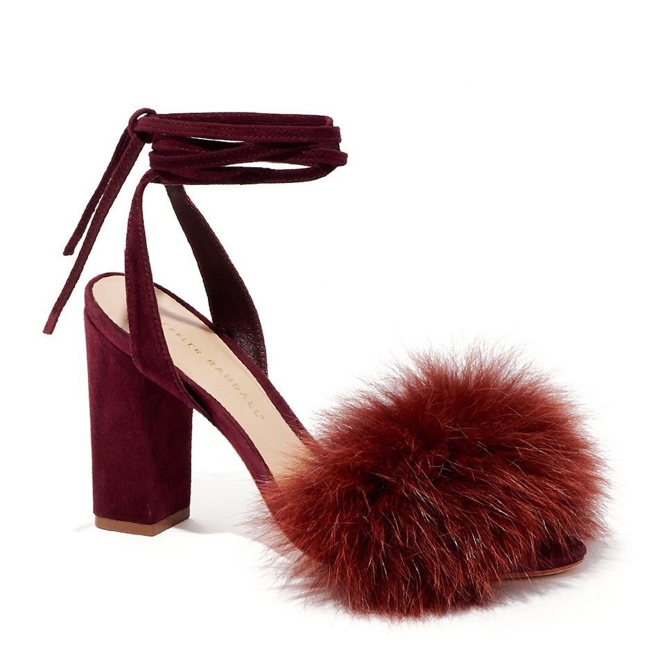 Red, Costume accessory, Carmine, Maroon, Brush, Liver, High heels, Fur, Sandal, Coquelicot, 