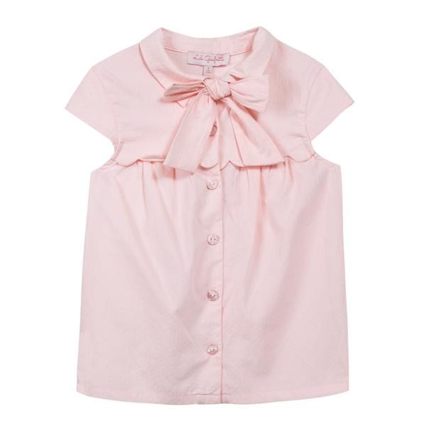<p>Camicia rosa tenue&nbsp;con fiocco e mini ruches, euro 72</p>