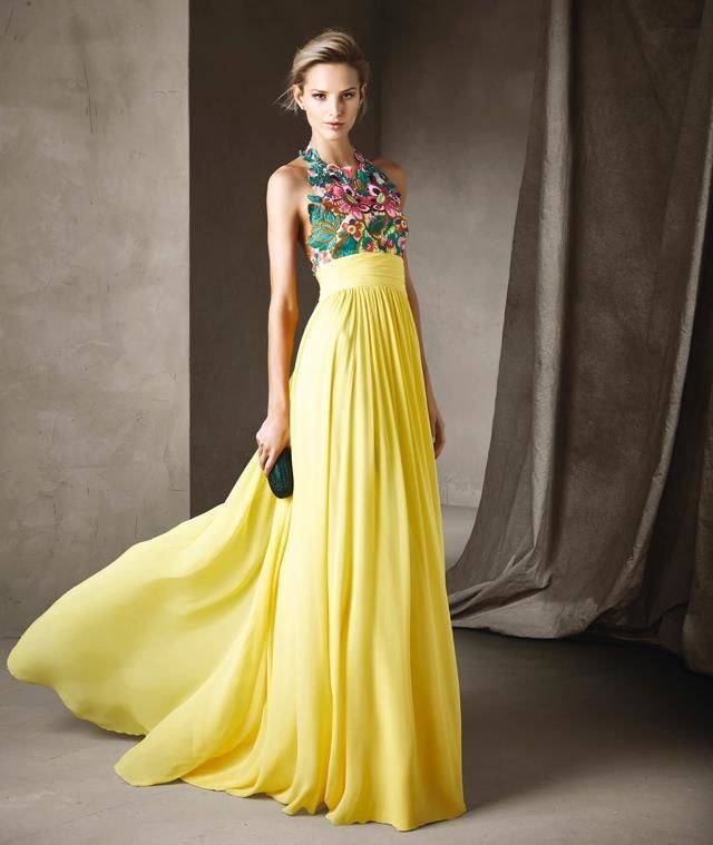 Clothing, Yellow, Dress, Shoulder, Textile, Formal wear, Style, Gown, Fashion model, One-piece garment, 