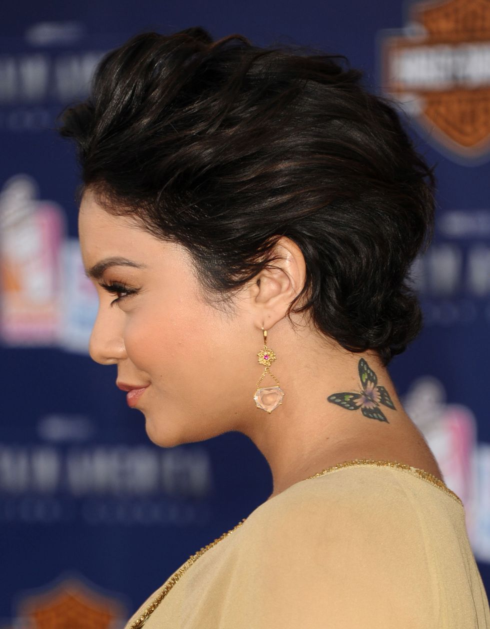 <p>The actress got her first tattoo when she was 22—a butterfly on the back of her neck. "It was very last minute, but I've actually wanted it for years," she told Letterman. "A butterfly landed on my mum's stomach a week before I was born and that's how I got my name, because Vanessa means butterfly—it's a Latin derivative." </p>
