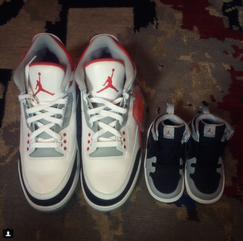 <p>Simple yet effective: Kelly Instagrammed two coordinating pairs of Air Jordans, albeit one pair much smaller, titling the shot, "I'll be stuntin like my daddy....."</p>