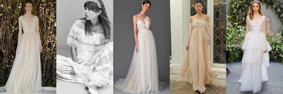 <p>Calling all romantics: this level of ladylike feels delicate and undeniably fashion-forward. Channel some of literature's most enchanting characters by donning layers of softly draped silk tulle, pleated lace, intricate hand-embroidery and empire waistlines–this ultra-femme sophistication is a chic way to dabble in an otherwise bohemian silhouette.</p><p><em>From Left: <a href="http://mirazwillinger.com" target="_blank">Mira Zwillinger</a>; <a href="http://eliesaab.com" target="_blank">Elie Saab</a>; <a href="http://instagram.com/marchesafashion" target="_blank">Marchesa</a>; <a href="http://houghtonnyc.com" target="_blank">Houghton</a>; </em><a href="http://moniquelhuillier.com" target="_blank"><em>Monique Lhuillier</em></a></p>