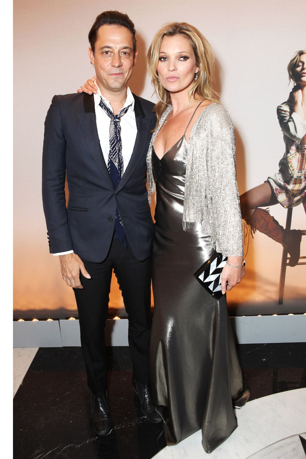LONDON, ENGLAND - APRIL 29:  Jamie Hince (L) and Kate Moss attend a private dinner celebrating the Global Launch of the 'Kate Moss for TopShop Collection' at The Connaught Hotel on April 29, 2014 in London, England.  (Photo by David M. Benett/Getty Images)