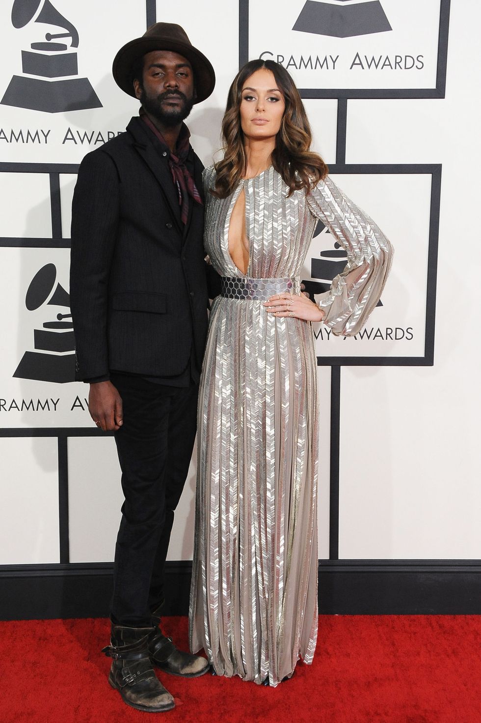 LOS ANGELES, CA - JANUARY 26:  Recording artist Gary Clark, Jr. (L) and model Nicole Trunfio attend the 56th GRAMMY Awards at Staples Center on January 26, 2014 in Los Angeles, California.  (Photo by Steve Granitz/WireImage)