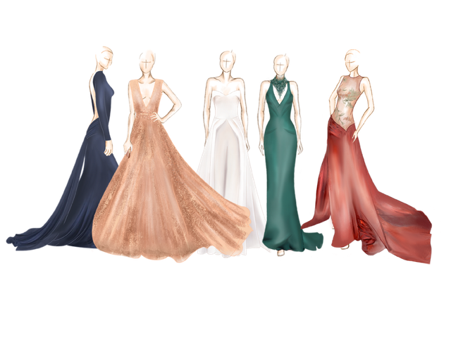 Sleeve, Standing, Dress, Formal wear, Costume design, Style, One-piece garment, Waist, Fashion illustration, Gown, 