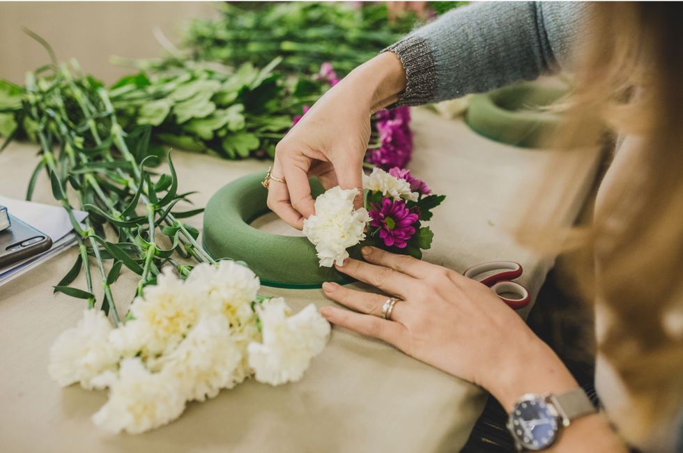 Finger, Wrist, Hand, Petal, Bouquet, Ingredient, Fashion accessory, Floristry, Cut flowers, Watch, 