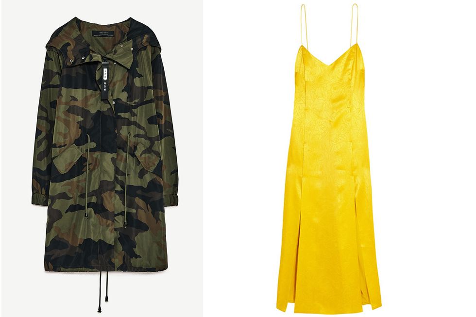 Clothing, Yellow, Dress, Outerwear, Day dress, Uniform, Camouflage, Costume design, Pattern, Sleeve, 