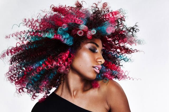 Hair, Hairstyle, Red, Beauty, Black hair, Pink, Lip, Headpiece, Afro, Hair coloring, 