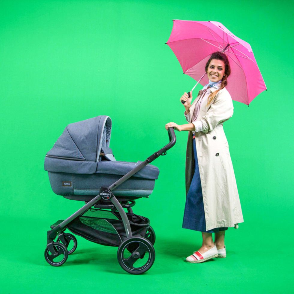 Product, Baby carriage, Umbrella, Baby Products, Coat, Purple, Street fashion, Vintage clothing, Rolling, Day dress, 