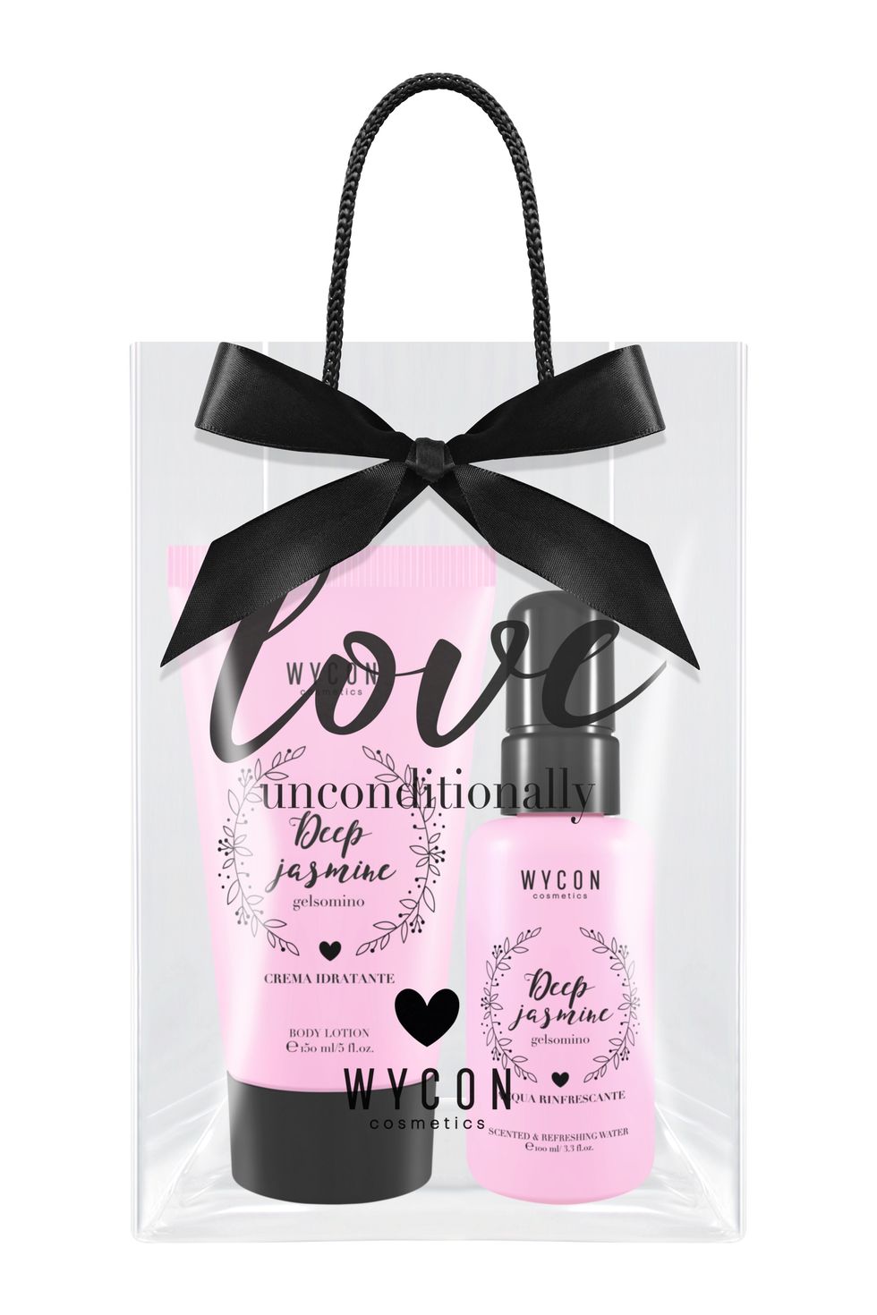 <p>Cofanetto Unconditionally Love di Wycon Cosmetics: un coffret con crema corpo e acqua profumata, in un pratico formato viaggio.</p>