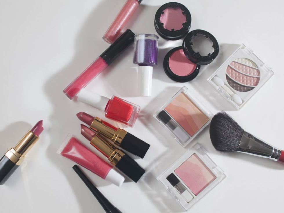 Cosmetics, Pink, Brush, Lipstick, Beauty, Eye shadow, Lip gloss, Makeup brushes, Eye, Material property, 