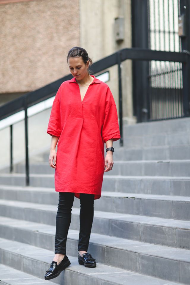 Clothing, Street fashion, Red, Fashion, Coat, Outerwear, Snapshot, Footwear, Pink, Overcoat, 