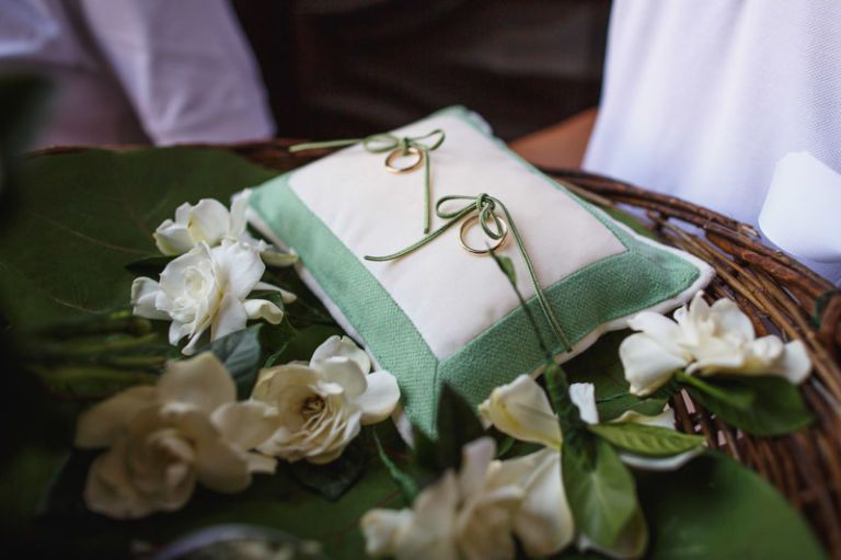 Green, Wedding ceremony supply, Wedding ring cushion, Flower, Plant, Floristry, Floral design, Rose, Party favor, Wedding favors, 
