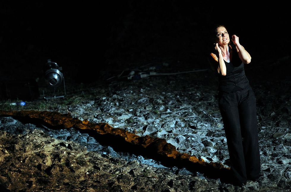 Monica Guerritore a teatro nella sua performance in 'Dall'Inferno all'Infinito' al Teatro Romano di Ascoli Piceno, 2011