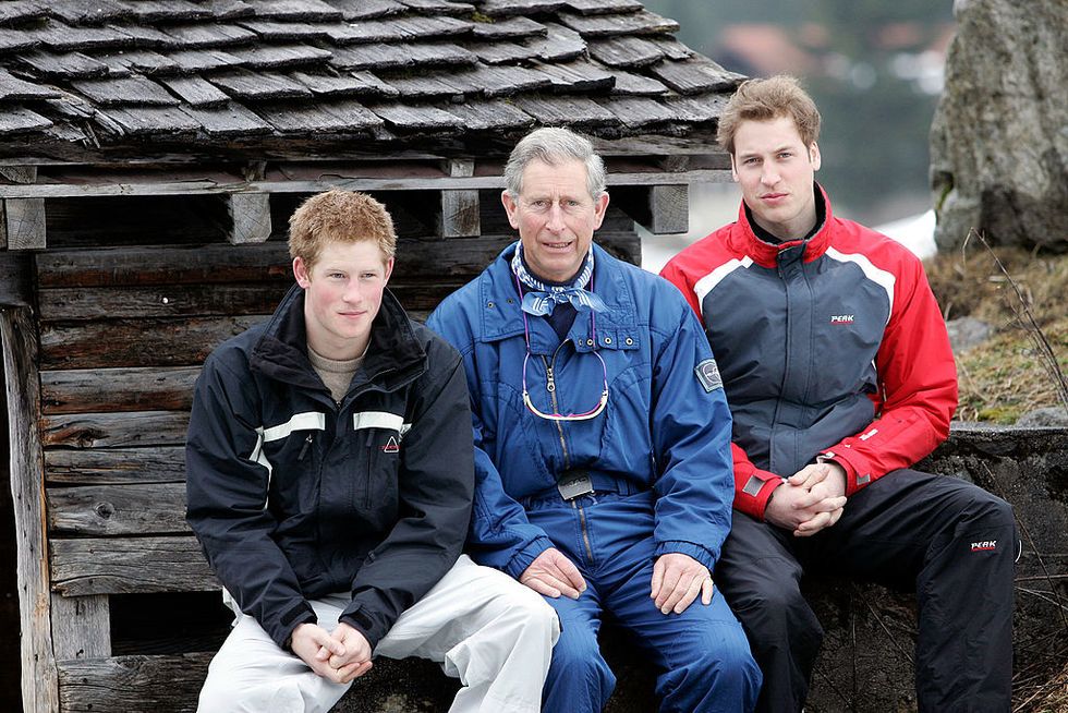 Prince Harry, Prince Charles and Prince William on a ski holiday at Klosters in 2005